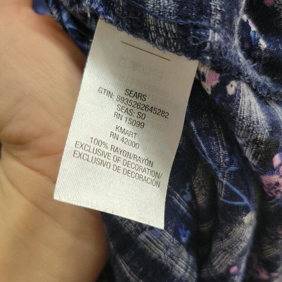 Roebuck & Co Shirt Women Large Blouse Blue Floral Sleeve Button Keyhole Back Top - Picture 5 of 12